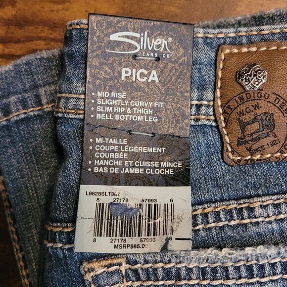 Silver Jeans Size 25 Pica Slightly Curvy Mid Rise Flare Bell Bottom NWT - Picture 4 of 11